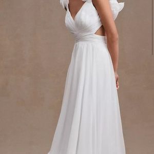 Mac Duggal White Ruffle maxi Dress